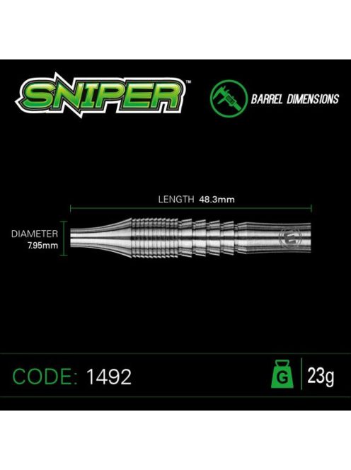 DART SZETT STEEL WINMAU SNIPER 23G, 90% WOLFRAM