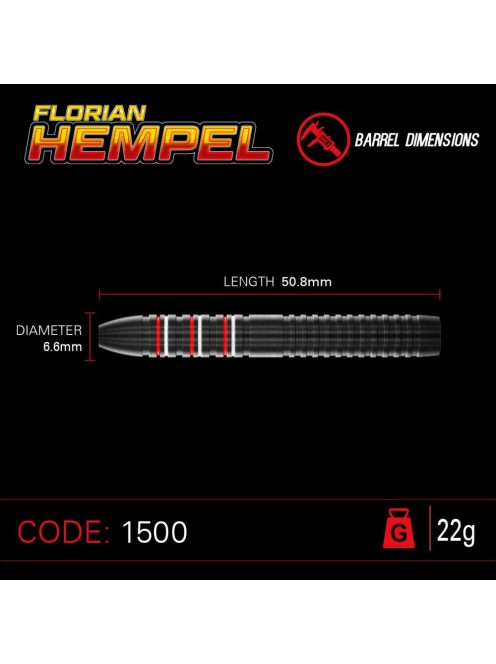 DART SZETT STEEL WINMAU FLORIAN HEMPEL PRO-SERIES 22G, 85% WOLFRAM