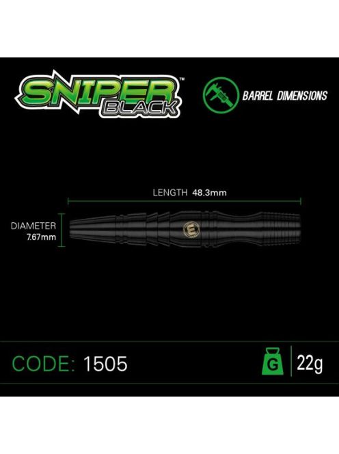 DART SZETT STEEL WINMAU SNIPER, BLACK, 22G, 90% WOLFRAM