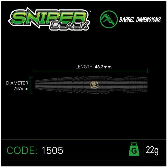 DART SZETT STEEL WINMAU SNIPER, BLACK, 22G, 90% WOLFRAM