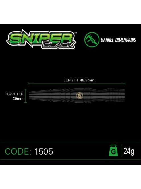 DART SZETT STEEL WINMAU SNIPER BLACK 24G, 90% WOLFRAM