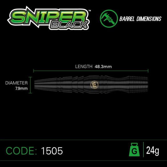 DART SZETT STEEL WINMAU SNIPER BLACK 24G, 90% WOLFRAM