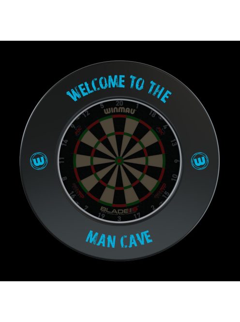 Winmau falvédő dart tábla köré fekete, kék "Man Cave" felirattal