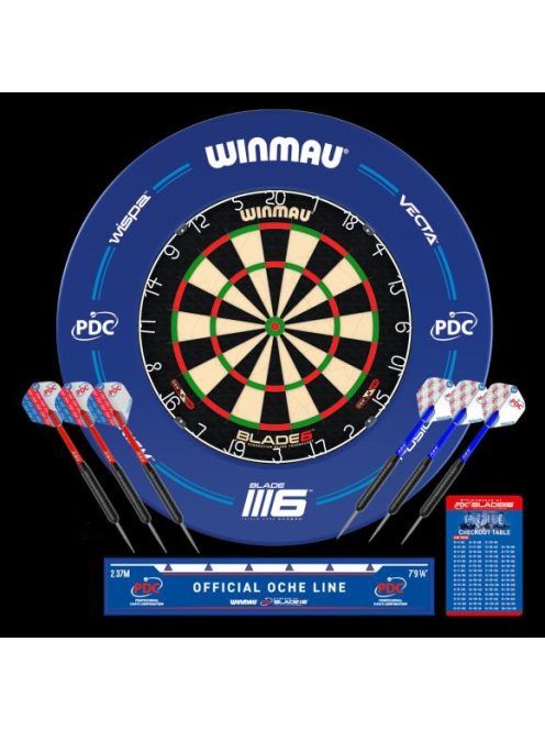 DARTS TÁBLA WINMAU BLADE6 PDC FALVÉDŐVEL, KÉT SZETT NYÍLLAL, STARTVONALLAL, KISZÁLLÓVAL