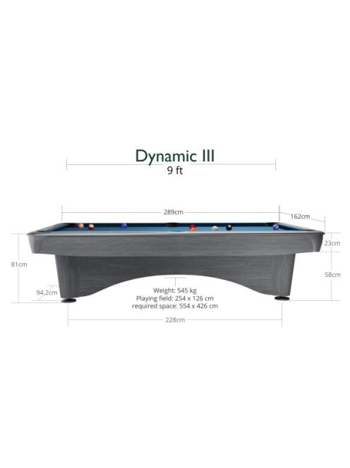 Billiard asztal, Pool, Dynamic III, 9 ft., Világos szürke, Simonis 760 posztó választható színben