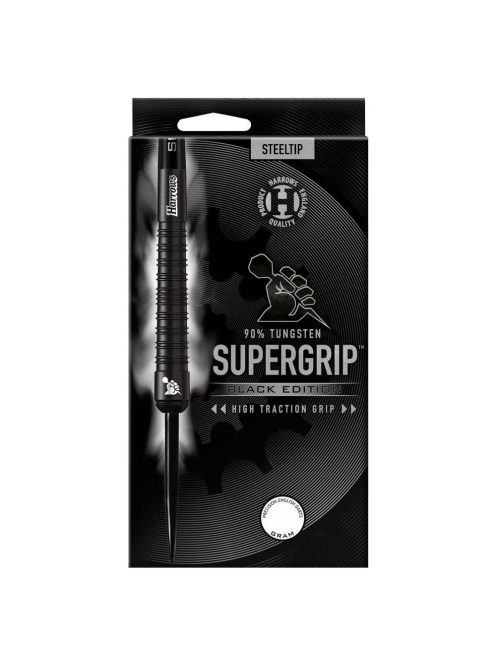 DART SZETT STEEL HARROWS SUPERGRIP BLACK EDITION 23G, 90% WOLFRAM