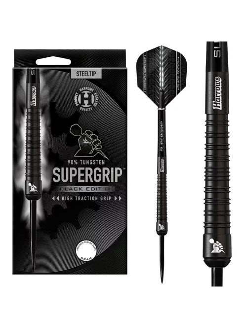 DART SZETT STEEL HARROWS SUPERGRIP BLACK EDITION 24G, 90% WOLFRAM