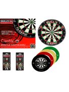 darts tábla Bull's Classic + Bull's 4 részes falvédő (vörös, zöld vagy fekete) + 2 szett Bull's Laser steel nyíl