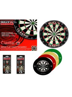   darts tábla Bull's Classic + Bull's 4 részes falvédő (vörös, zöld vagy fekete) + 2 szett Bull's Laser steel nyíl