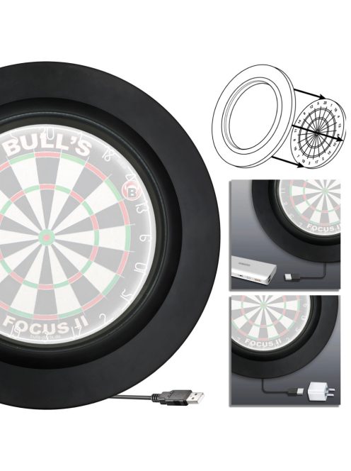 Bull's  Complete Licht komplett darts készlet (versenytábla, szőnyeg, LED-es falvédő)