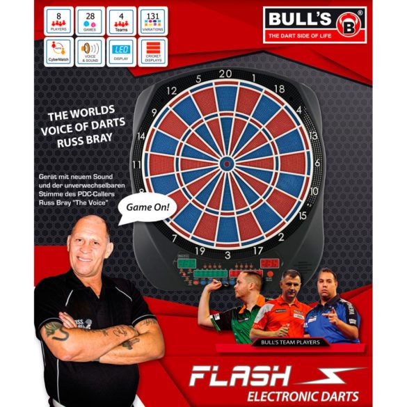 Bull's Flash elektromos dart tábla (cricket kijelzővel) Russ Bray "The Voice" hangjával (2 év garancia!)