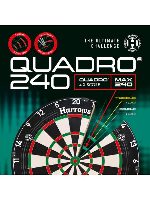 Darts tábla, Harrows Quadro 240, élezett dróttal, verseny minőségű, sisalból