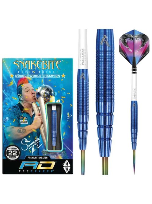 Dart szett steel 22g Peter Wright Snakebite PL15 Blue, 90% Wolfram