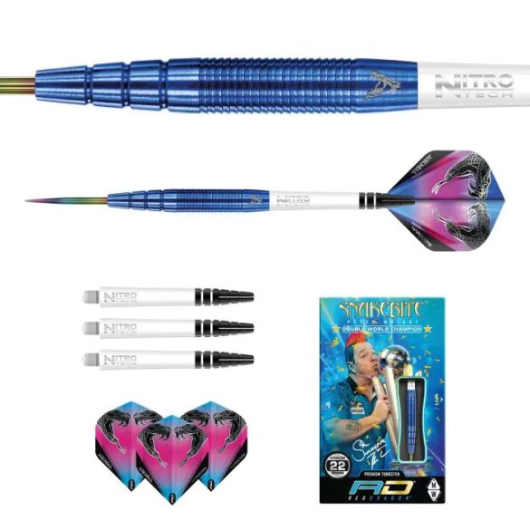 Dart szett steel 22g Peter Wright Snakebite PL15 Blue, 90% Wolfram