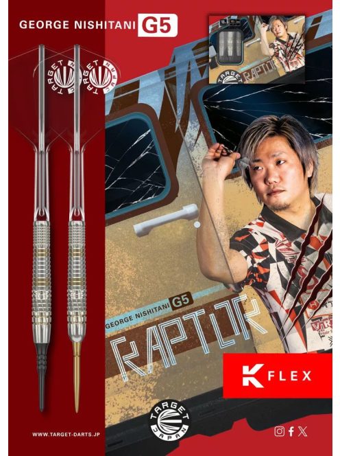 Darts szett steel TARGET JAPAN SP George Nishitani Raptor G5, 21g 90% wolfram