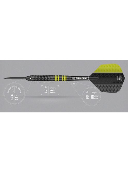 Darts szett TARGET steel 22g VAPOR8 BLACK sárga 80%