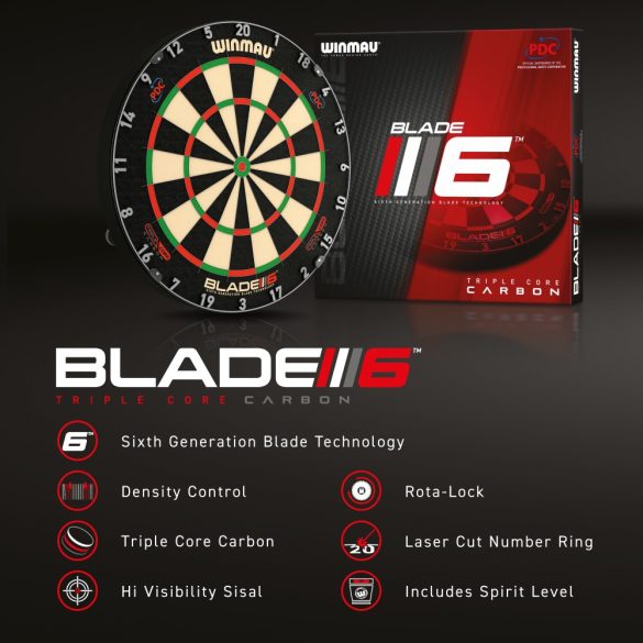 Winmau darts tábla,  Blade 6 Triple Core PDC,  sisal