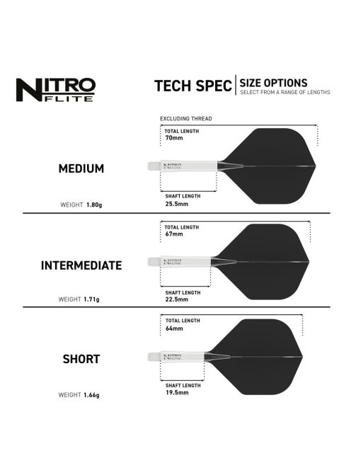  Darts toll és szár egyben Red Dragon Nitro Flite fekete-fehér,  standard toll és rövid szár