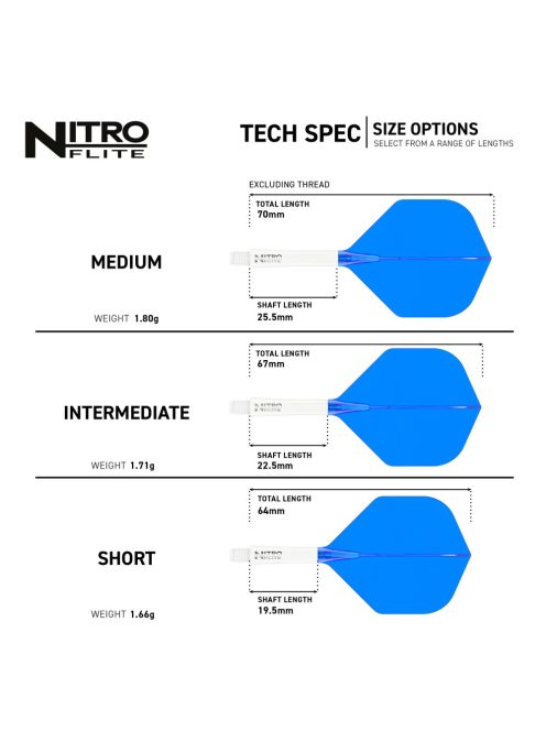  Darts toll és szár egyben Red Dragon Nitro Flite kék-fehér, standard toll és rövid szár