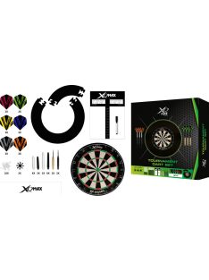   XQMAX komplett dart csomag Tournament black  (tábla, fekete falvédő, felírótábla + kellékek)