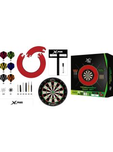   XQMAX komplett dart csomag Tournament red (tábla, piros falvédő, felírótábla + kellékek)